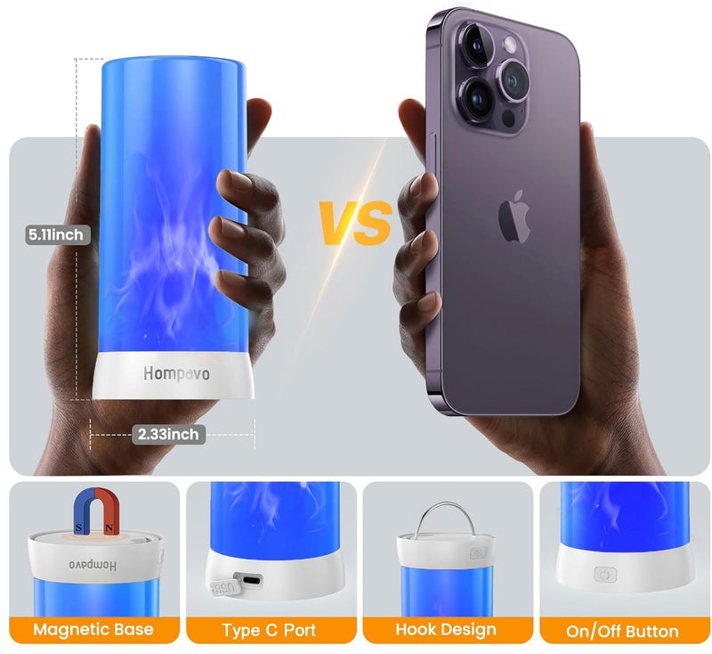 Hompavo Store 【Upgraded】 LED Flame Lights with Remote & Timer, 4-Mode Rechargeable Battery Operated Flameless Candles, Waterproof Pillar Flickering Lanterns for Room Patio Wedding Halloween Home Decor, Blue - Image 4